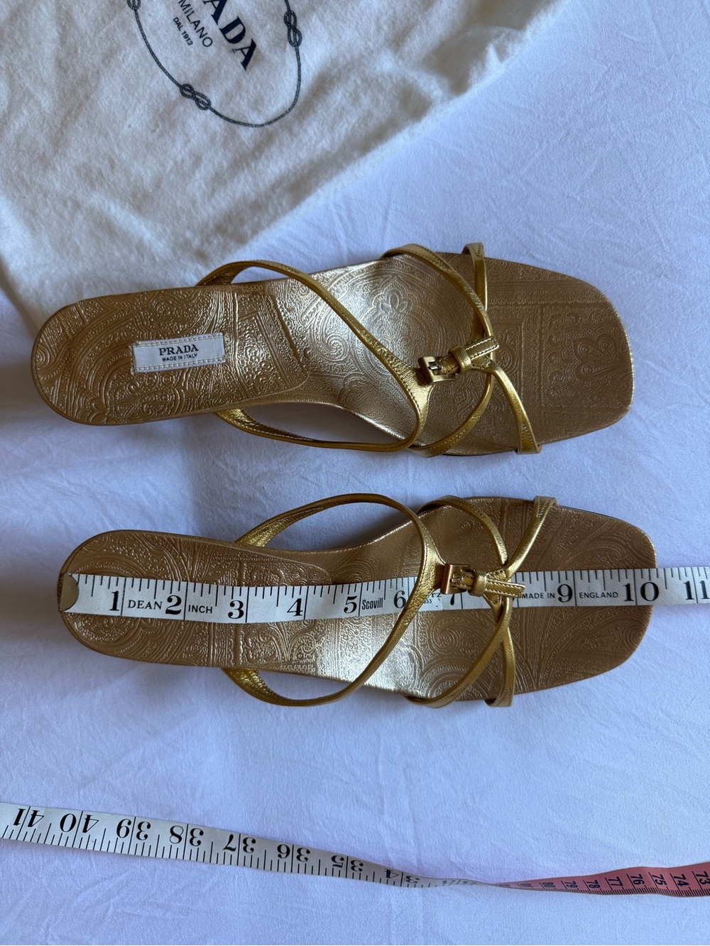 Vintage Prada Metallic Gold Strappy Kitten heels mules/Sandals, size 39.5 - Picture 8 of 14